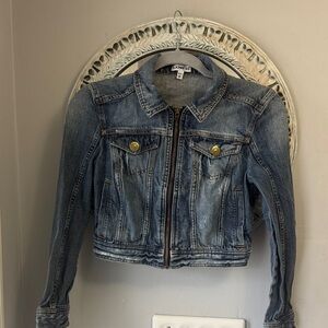 Express Vintage-Style Denim Zip Jacket - Faded Blue